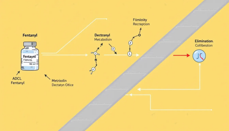 An illustration depicting the metabolism and elimination process of fentanyl.