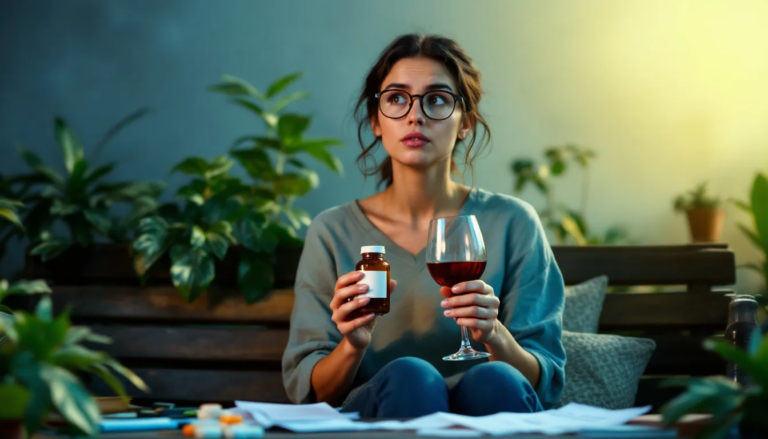 A person contemplating the effects of drinking alcohol while taking antibiotics, including amoxicillin.