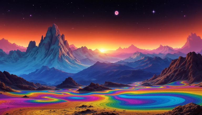 A serene landscape depicting the peak of shroom effects during a trip.