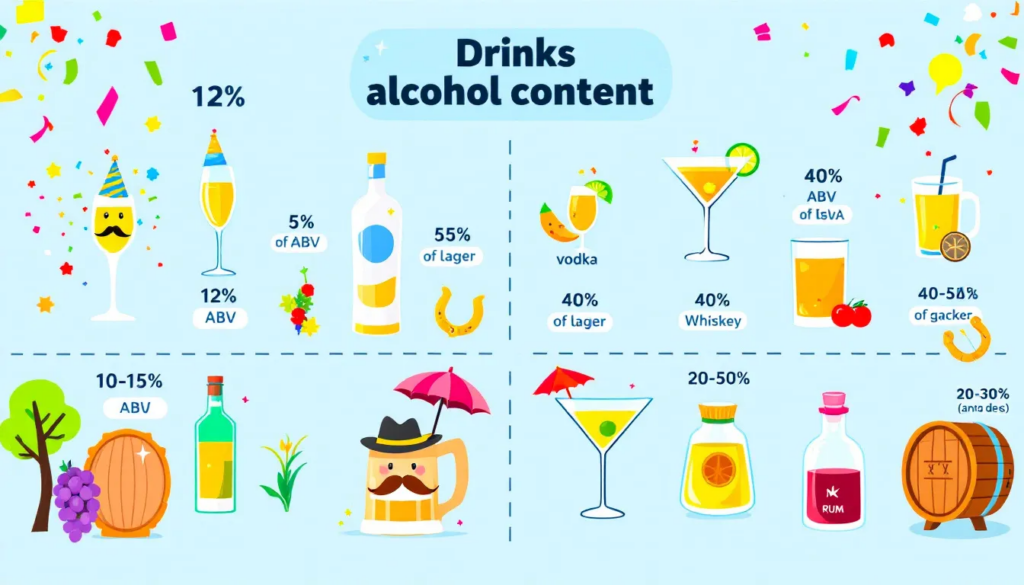 A chart comparing the alcohol content in various drinks.