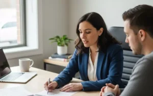 Counselor helping a patient understand alcohol rehab insurance coverage in New Hampshire.