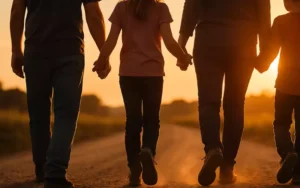 Rural family walking together, representing hope and recovery from heroin addiction.