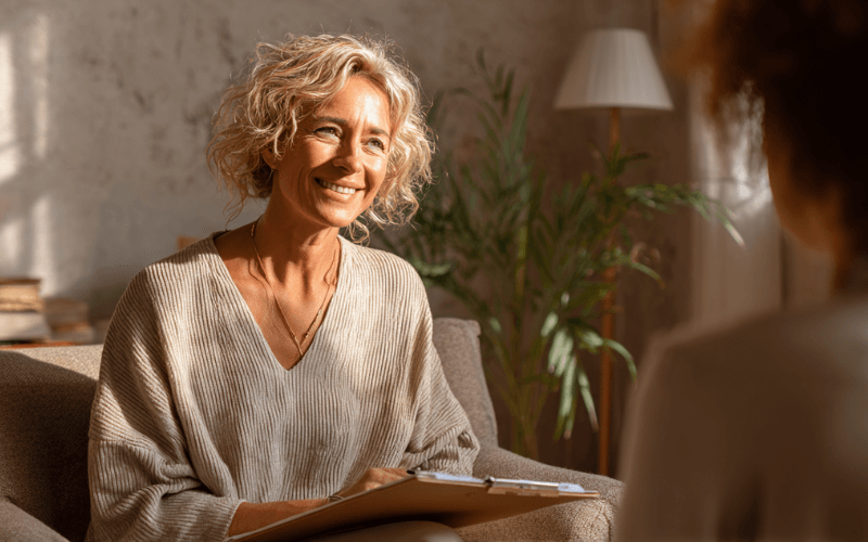 Calming holistic therapy environment with a supportive counselor in New Hampshire