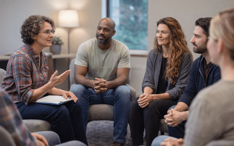 Group therapy session in an intensive outpatient program setting