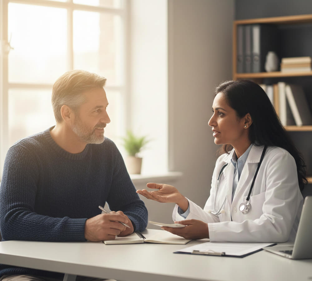 Doctor explaining treatment options to an adult patient