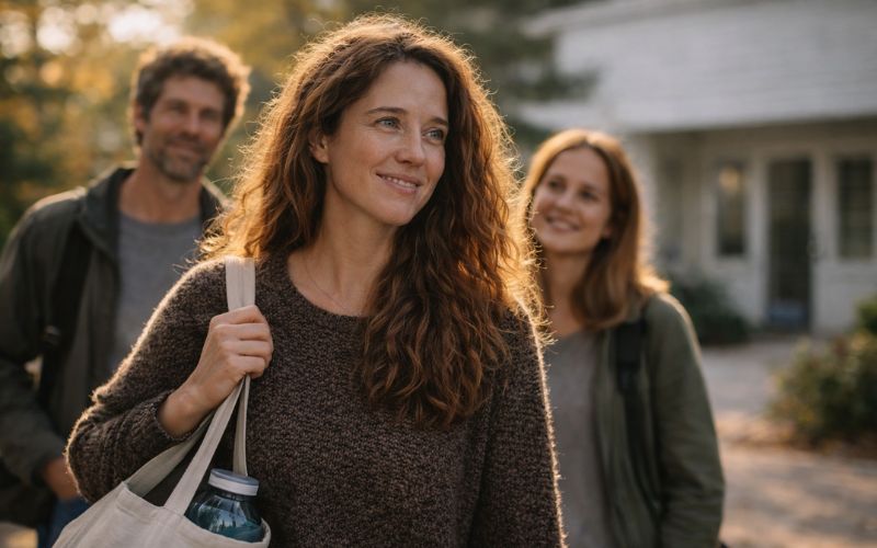 Family members meeting with an addiction interventionist in New Hampshire, sharing hopeful expressions during a calm treatment planning session