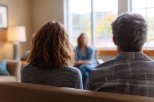Family therapy session in New Hampshire focused on enabling vs. supporting addiction