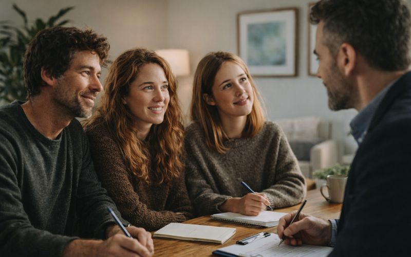 Family preparing for an addiction intervention with professional guidance in New Hampshire