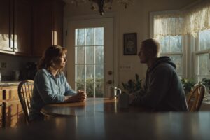 Family members beginning to rebuild trust after addiction through calm, supportive conversation