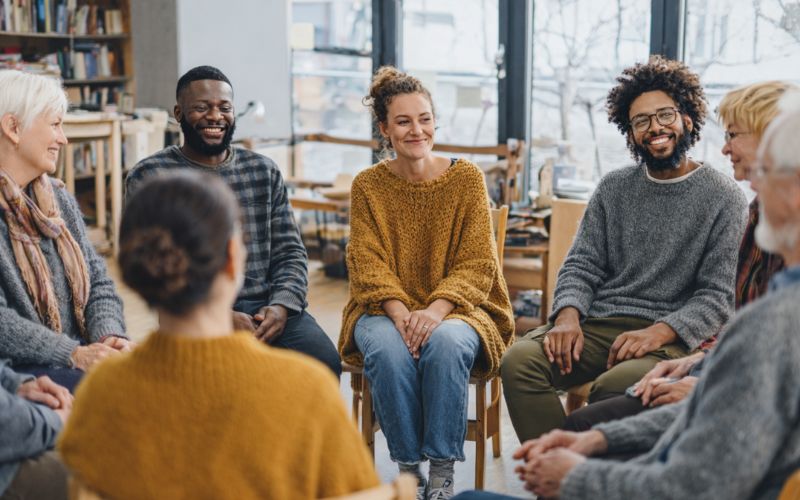 Group therapy session at addiction treatment center in New Hampshire