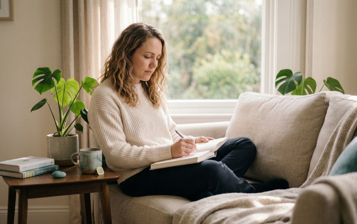  Person journaling about values and committed actions as part of ACT therapy homework