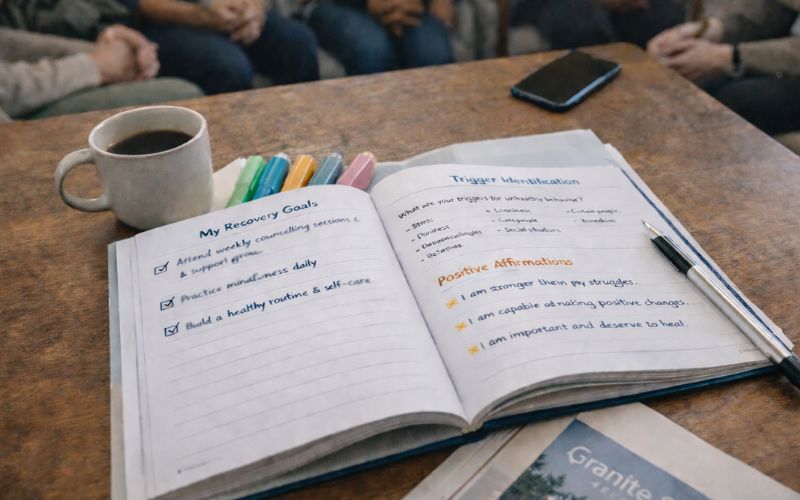 Group therapy workbook and recovery planning materials used in New Hampshire addiction treatment programs 