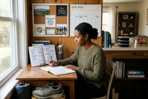 Person building sustainable recovery foundation with planning and support systems, Hudson New Hampshire