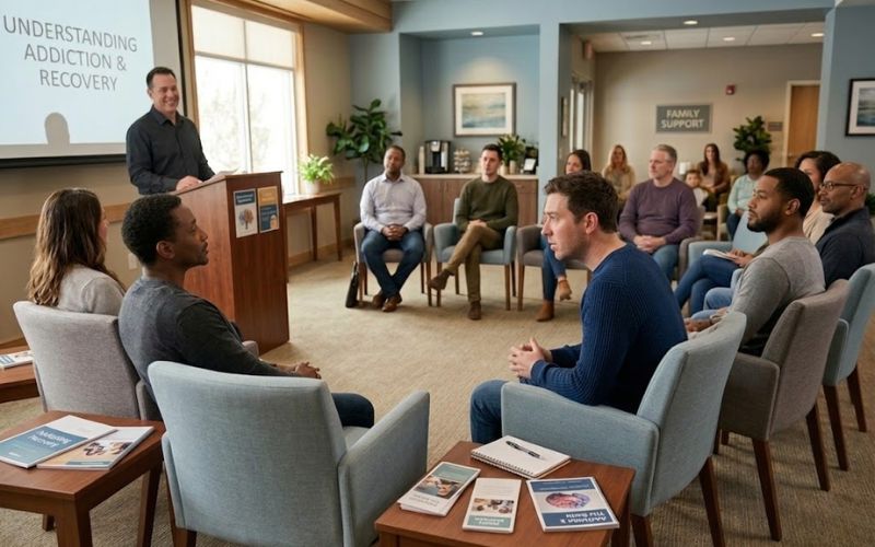 Family member learning about supporting loved one in addiction recovery in New Hampshire