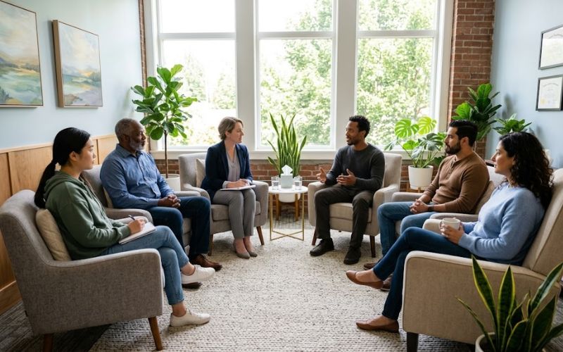 Group therapy for co-occurring disorders at Heartfelt Recovery Centers in New Hampshire