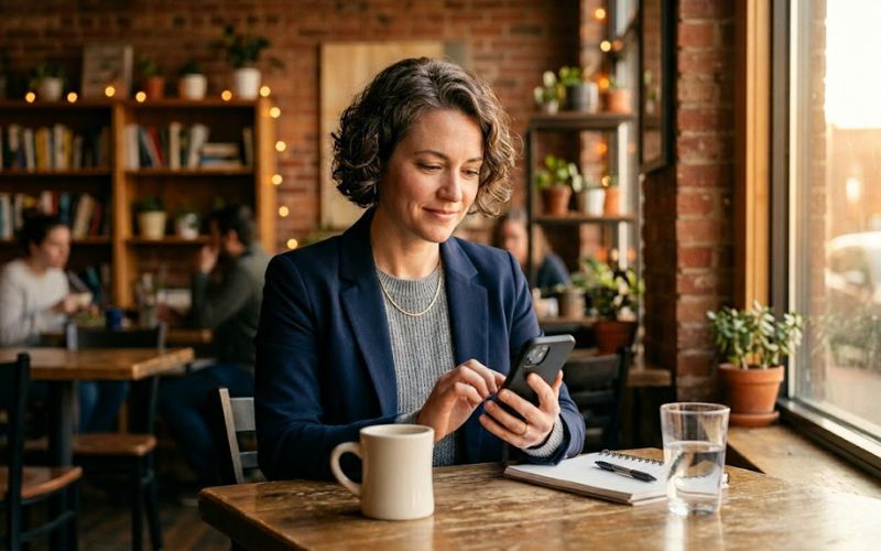 Person reviewing treatment schedule on phone showing flexible evening outpatient options in New Hampshire 