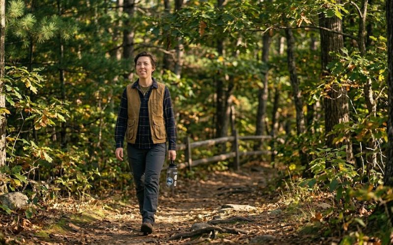 Person walking outdoors in nature during addiction recovery, symbolizing the 90-day milestone and growing strength in sobriety 