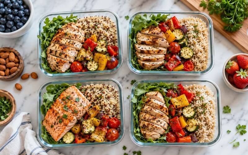 Healthy meal prep containers with balanced nutrition for addiction recovery in New Hampshire