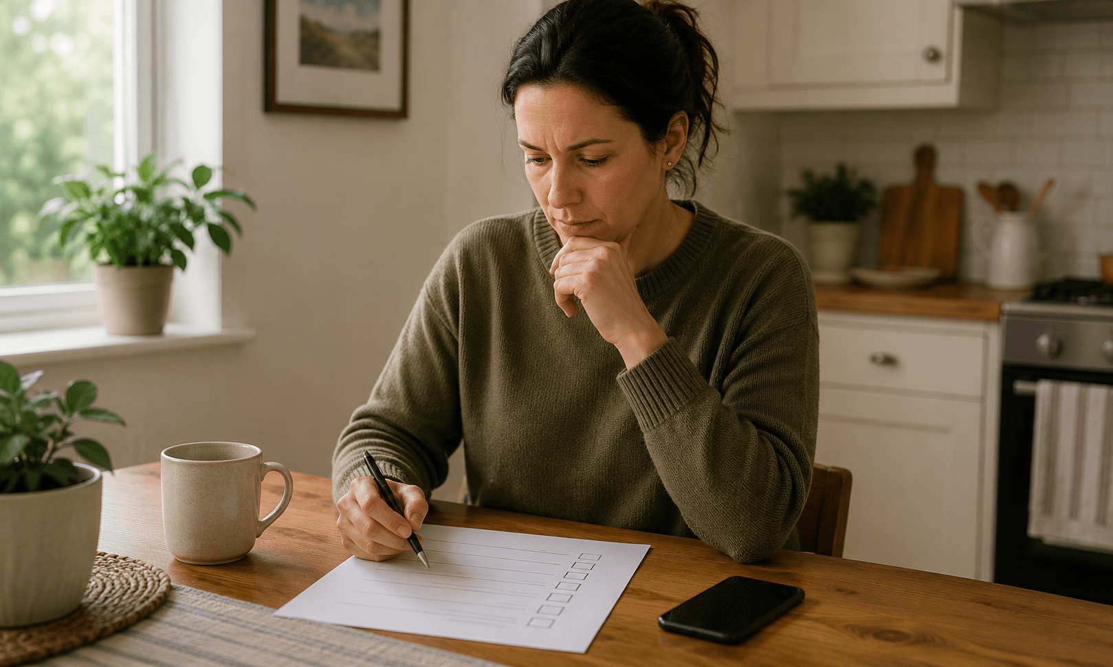 Family member reviewing a checklist of warning signs before choosing an addiction treatment center
