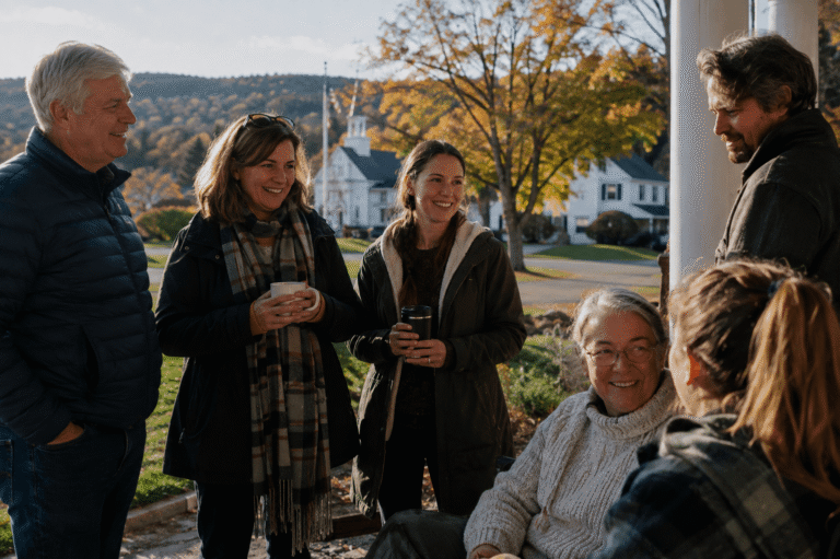 Small group of people in New Hampshire gathering outdoors in early September, representing community support during National Recovery Month