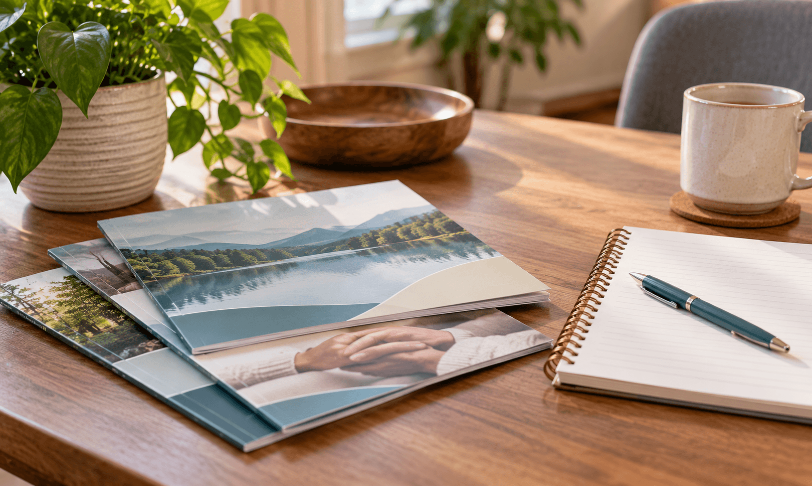 Family support resource materials laid out on a table