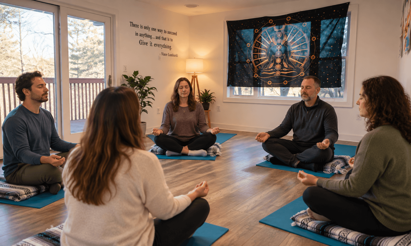 Small group mindfulness session in a therapy setting 