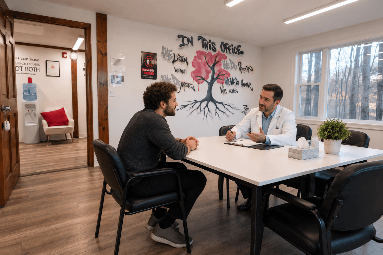 Clinician reviewing an aftercare plan with a client 