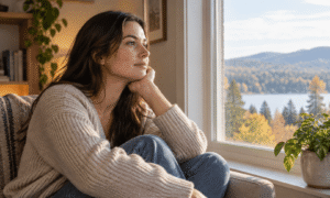 Person reflecting quietly at home, representing early emotional relapse warning signs