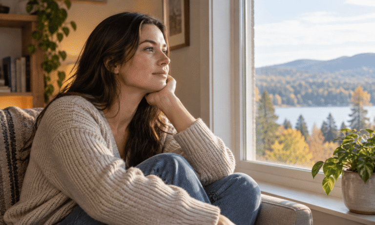 Person reflecting quietly at home, representing early emotional relapse warning signs