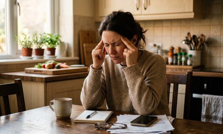 Person under visible stress at home, representing early relapse warning signs