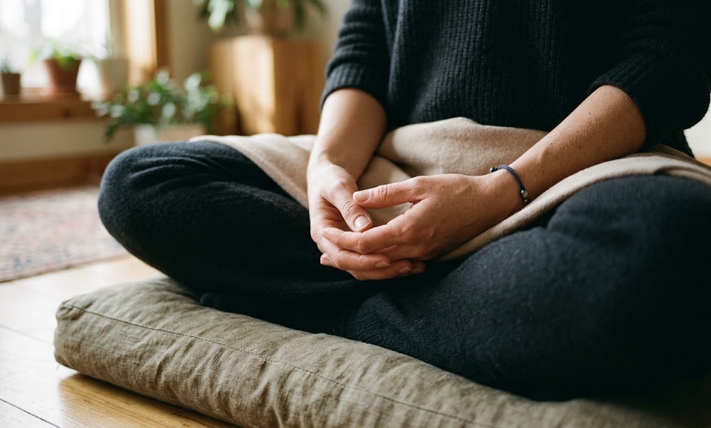 Person practicing a grounding breathing technique 